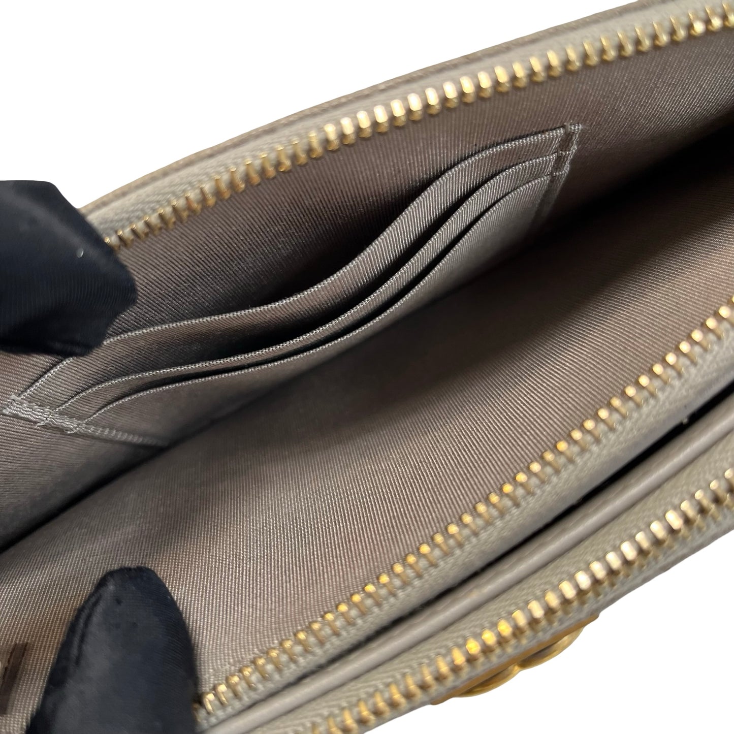 Used CHANEL Quilted Caviar Boy Chanel Zipped Wallet Long wallet Grey Gold
