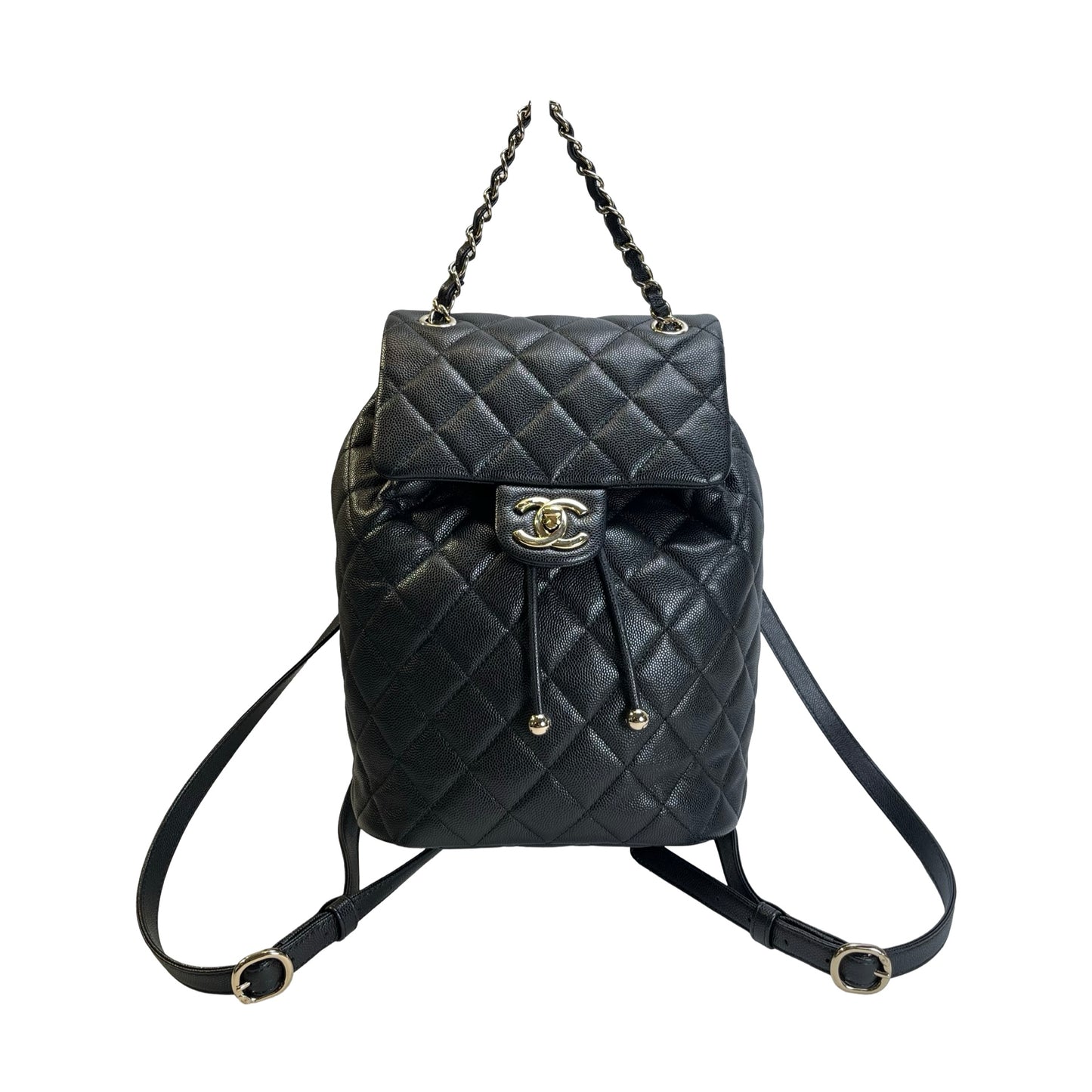 Used CHANEL Quilted Caviar Gabrielle Backpack Backpack Black Gold Hardware