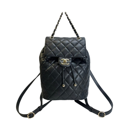 Used CHANEL Quilted Caviar Gabrielle Backpack Backpack Black Gold Hardware