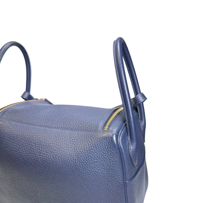 Used HERMES Clemence Lindy 26 Handbag Navy GHW