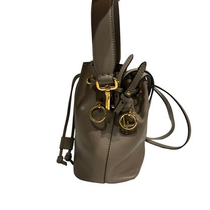 Used FENDI Calfskin Leather Mon Tresor Bucket Bag Grey Beige GHW