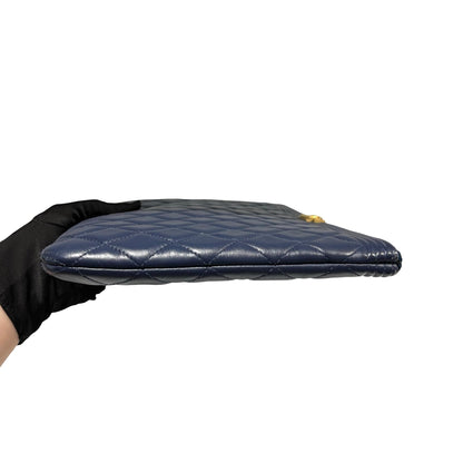 Used CHANEL Quilted Leather Boy Chanel Pouch Pouch Navy