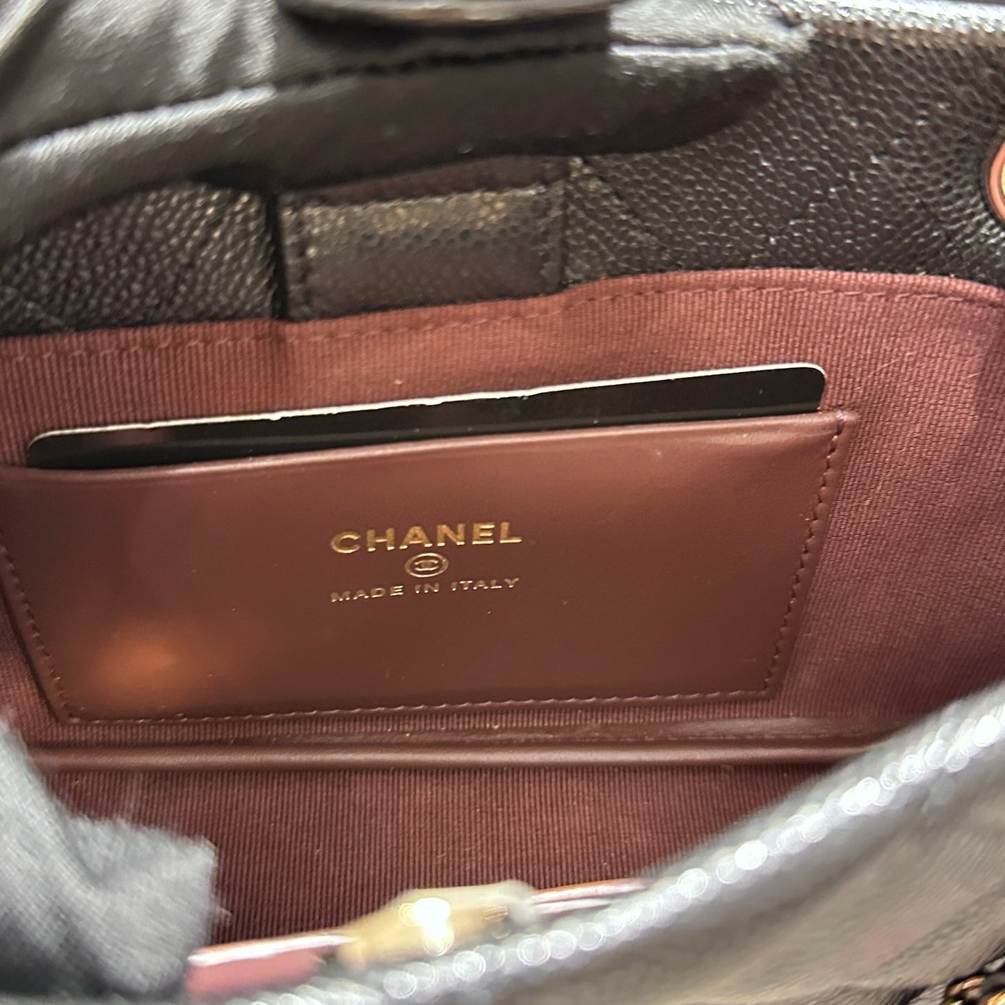 Used CHANEL Caviar Leather Mini Clutch with Chain Cross Body Bag Black GHW