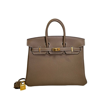 Used HERMES Togo Birkin 25 Handbag Etoupe Gold
