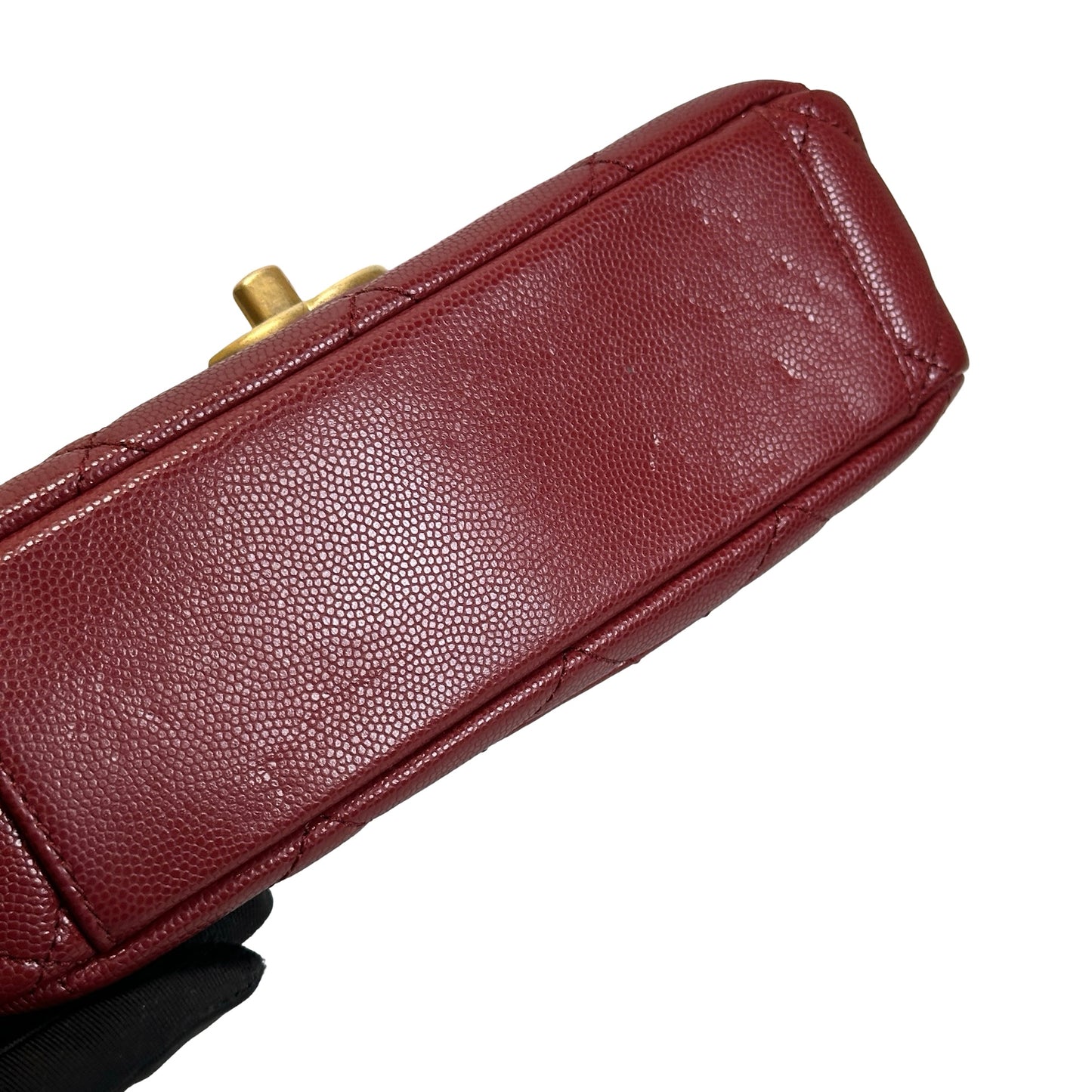 Used CHANEL Caviar Quilted Flap Bag Chain shoulder bag Red Gold