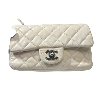 Used CHANEL Calfskin Leather Mini Flap Cross Body Bag PHW White