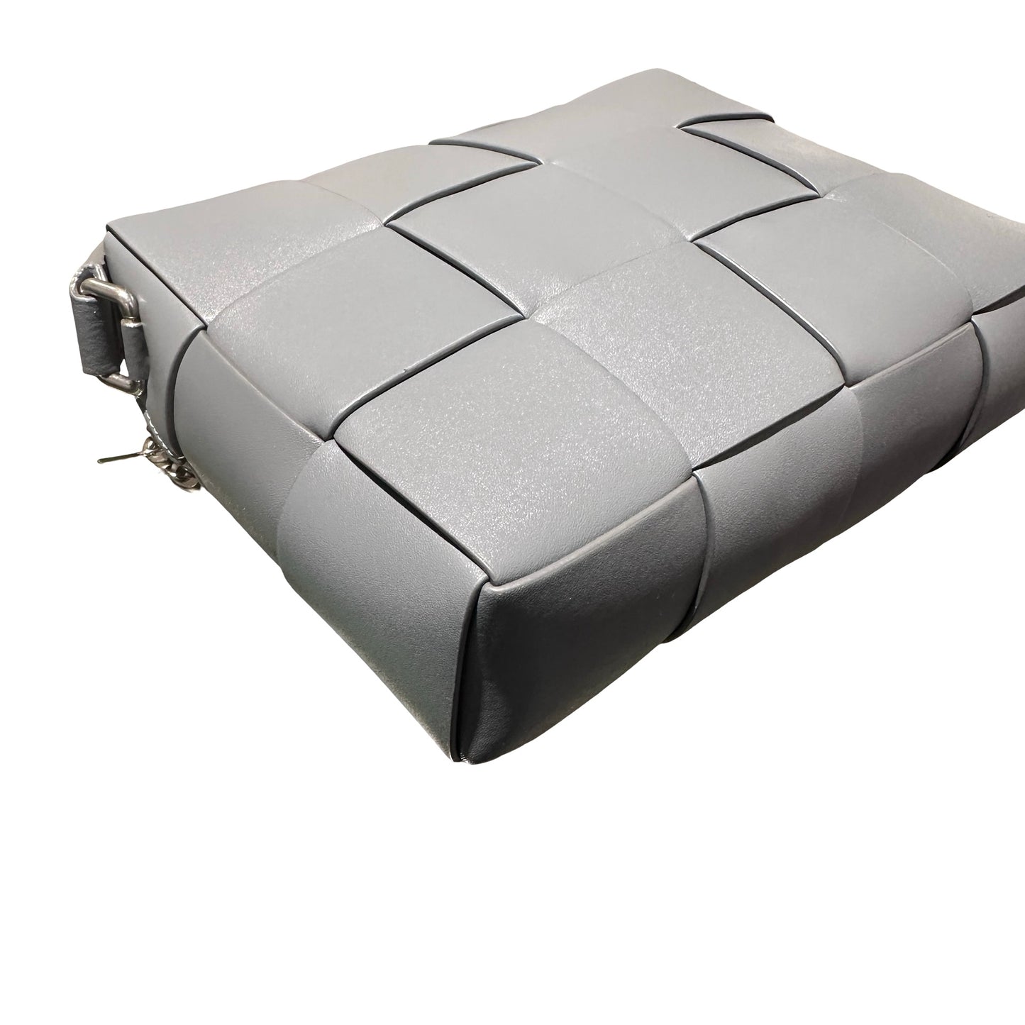 Used Bottega Veneta Calfskin Leather BV Cassette Camera Cross Body Bag Gray PHW