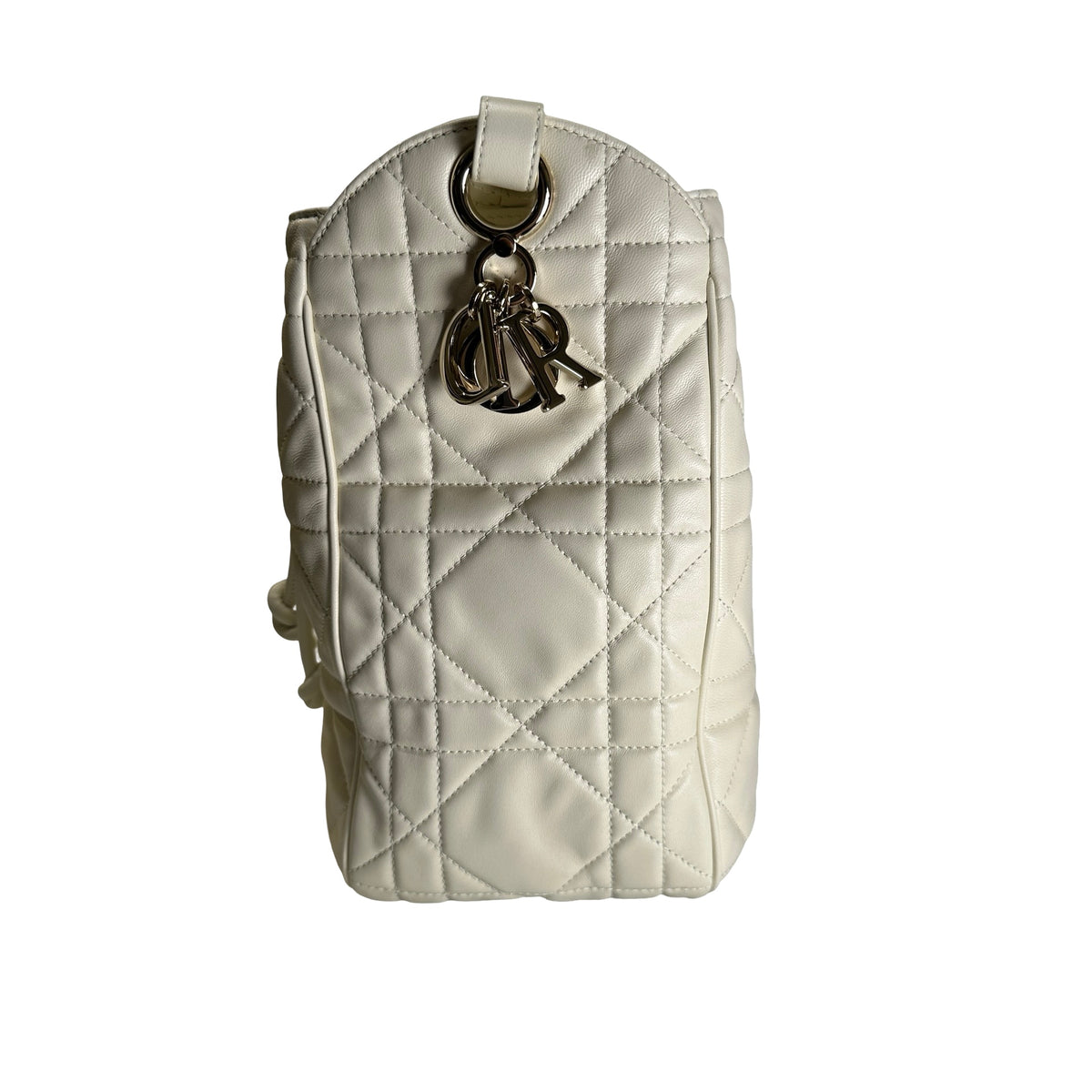 Used DIOR Cannage Leather Cannage Bucket Bag Handbag White