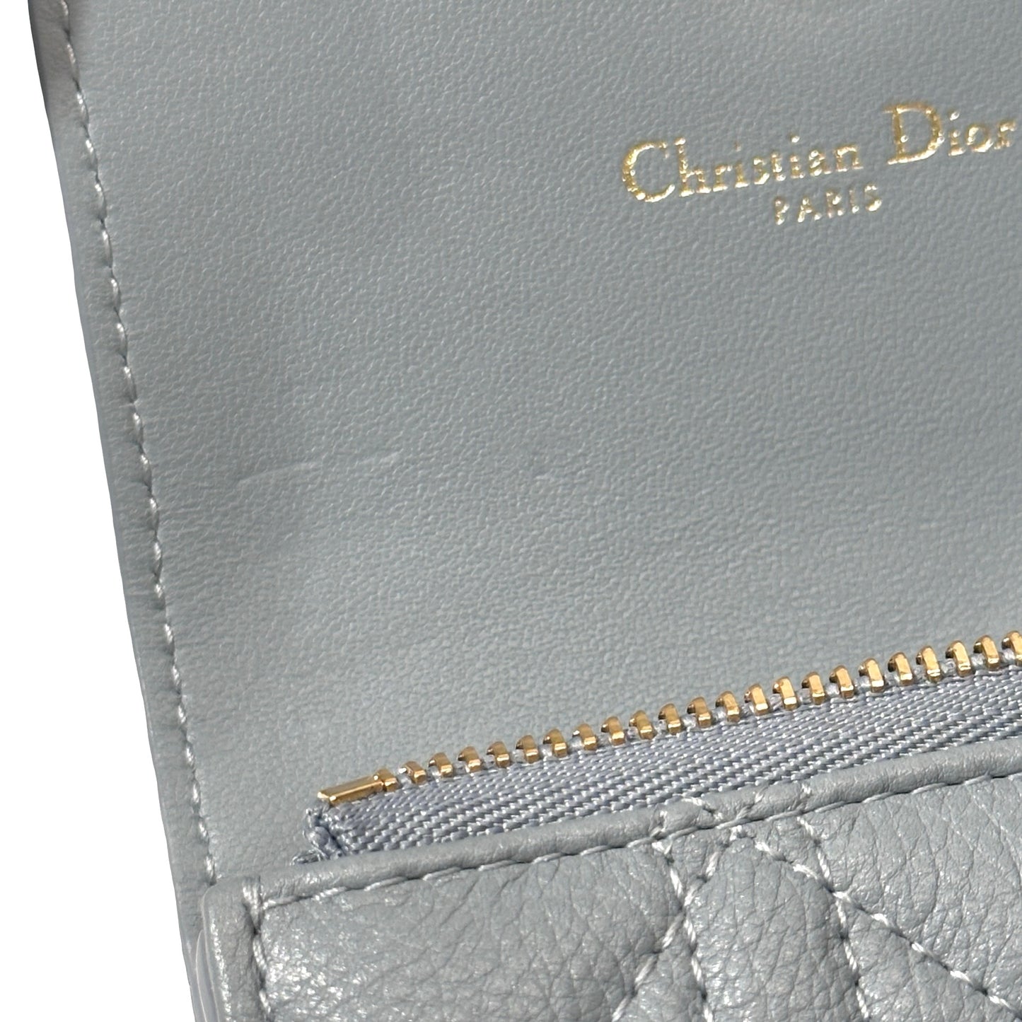 DIOR Cannage Calfskin Dior Caro Glycine Wallet Blue Ghw
