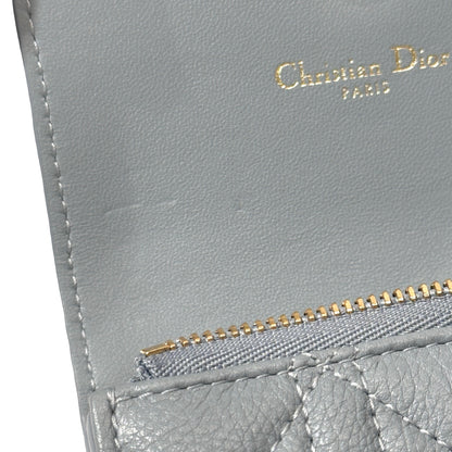 DIOR Cannage Calfskin Dior Caro Glycine Wallet Blue Ghw