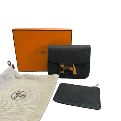 Used HERMES Epsom Constance Slim Wallet Black Gold