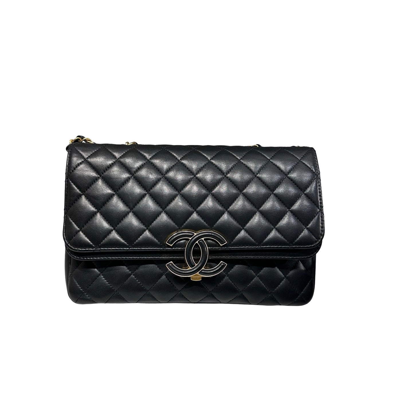 Used CHANEL Lambskin Leather Quilted CC Chic Flap Medium Shoulder Bag Black GHW