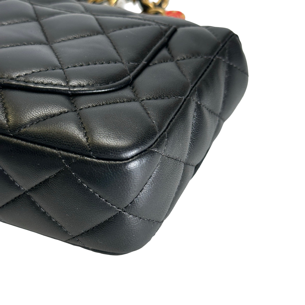 Used CHANEL Quilted Lambskin Mini Flap Bag Shoulder Bag Black Gold