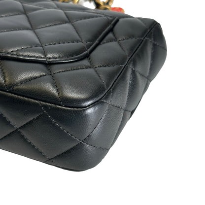 Used CHANEL Quilted Lambskin Mini Flap Bag Shoulder Bag Black Gold