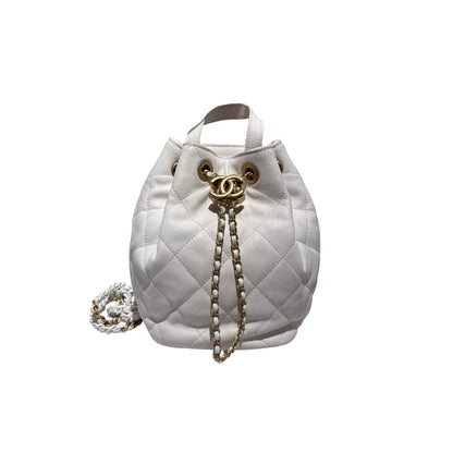 Used CHANEL Lambskin 22S Mini Drawstring Bucket Backpack Cross body bag White