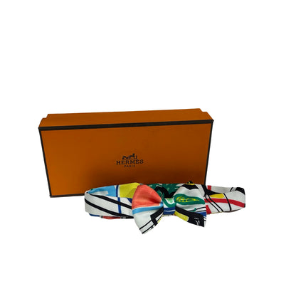 Used HERMES Geometric Stripes Bow Tie Accessories Multi-color Orange Green Black White Yellow