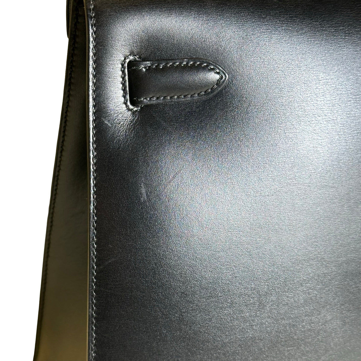 Used HERMES Box Calf Kelly 32 Handbag Black Gold