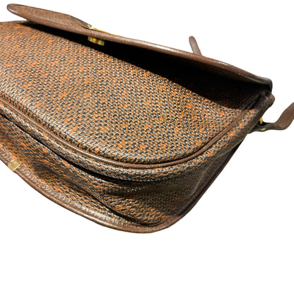 Used SAINT LAURENT Canvas Vintage Crescent Shoulder Cross Body Bag Brown GHW