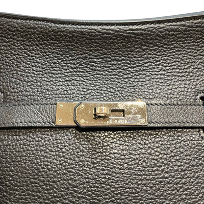 Used HERMÈS Calfskin Leather Jypsieve 28 Shoulder Bag Black PHW