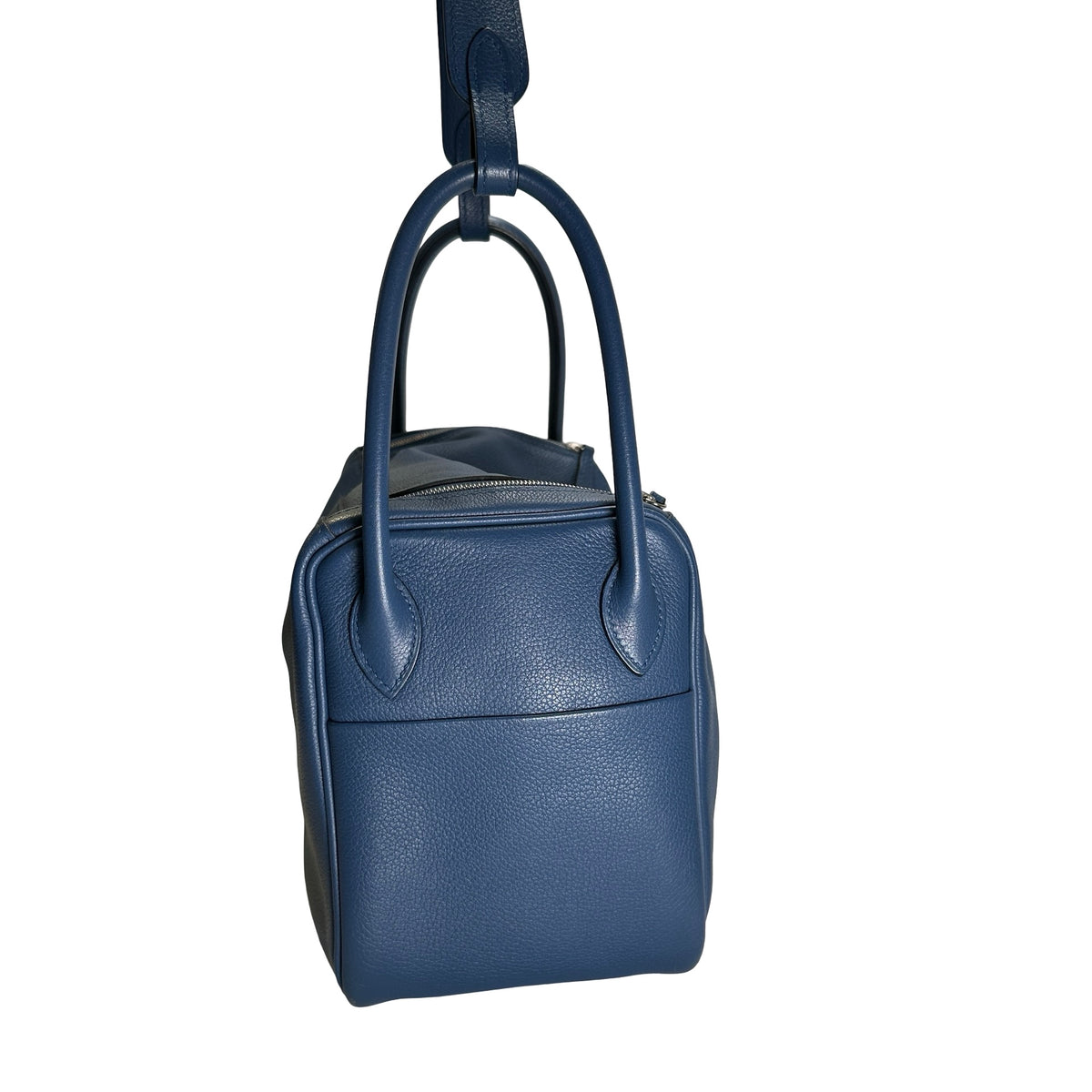 Used HERMES Leather Lindy 26 Handbag Blue PHW