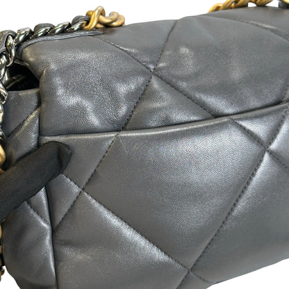 Used CHANEL Quilted Goatskin Chanel 19 Chain Shoulder Bag Grey Gold Ruthenium