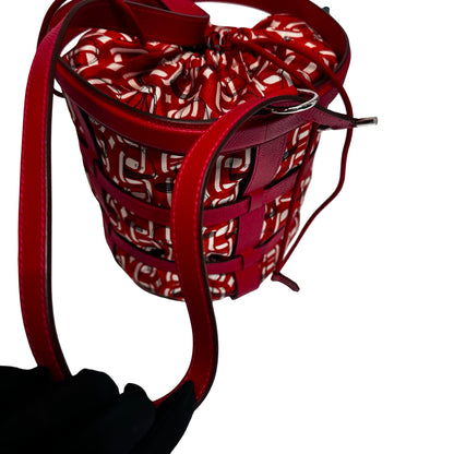 Used HERMÈS Silk Leather Musardine Bucket Bag Red