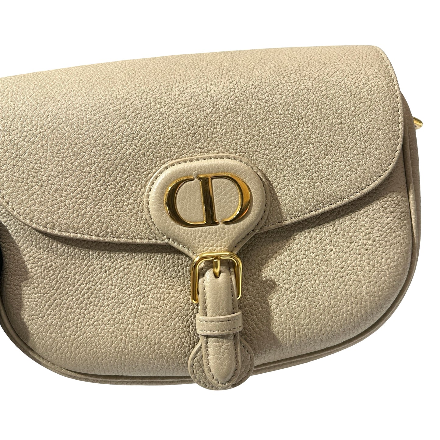 Used DIOR Calfskin Leather Bobby Cross Body Bag Beige GHW