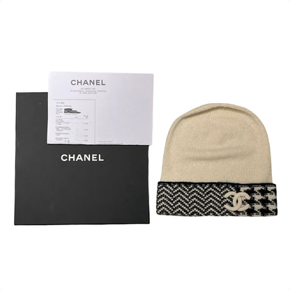 Used CHANEL Cashmere CC Logo Beanie Hat Hat Black White