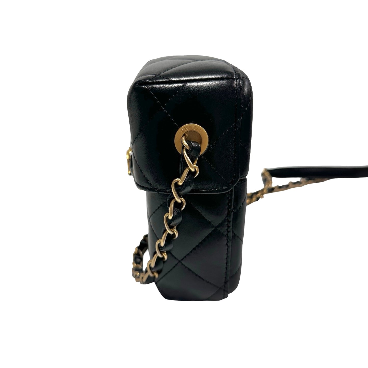 Used CHANEL Quilted Lambskin Plexi Box Bag Shoulder Bag Black Gold