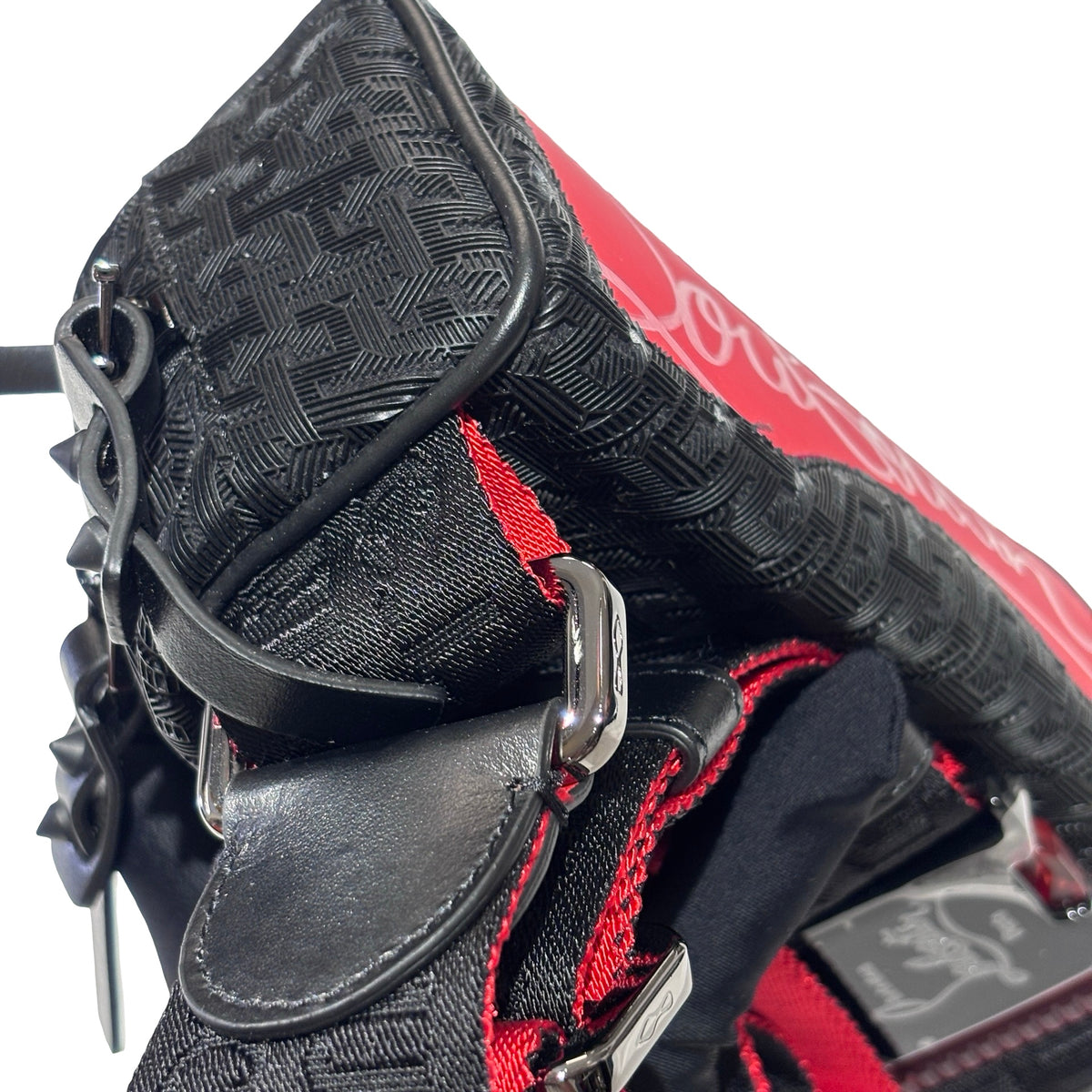 Used CHRISTIAN LOUBOUTIN Logo Textured ParisNYC Belt bag Black Red Silver