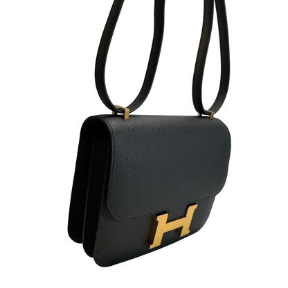 Brand New HERMES Epsom Mini Constance Cross body bag Black Gold