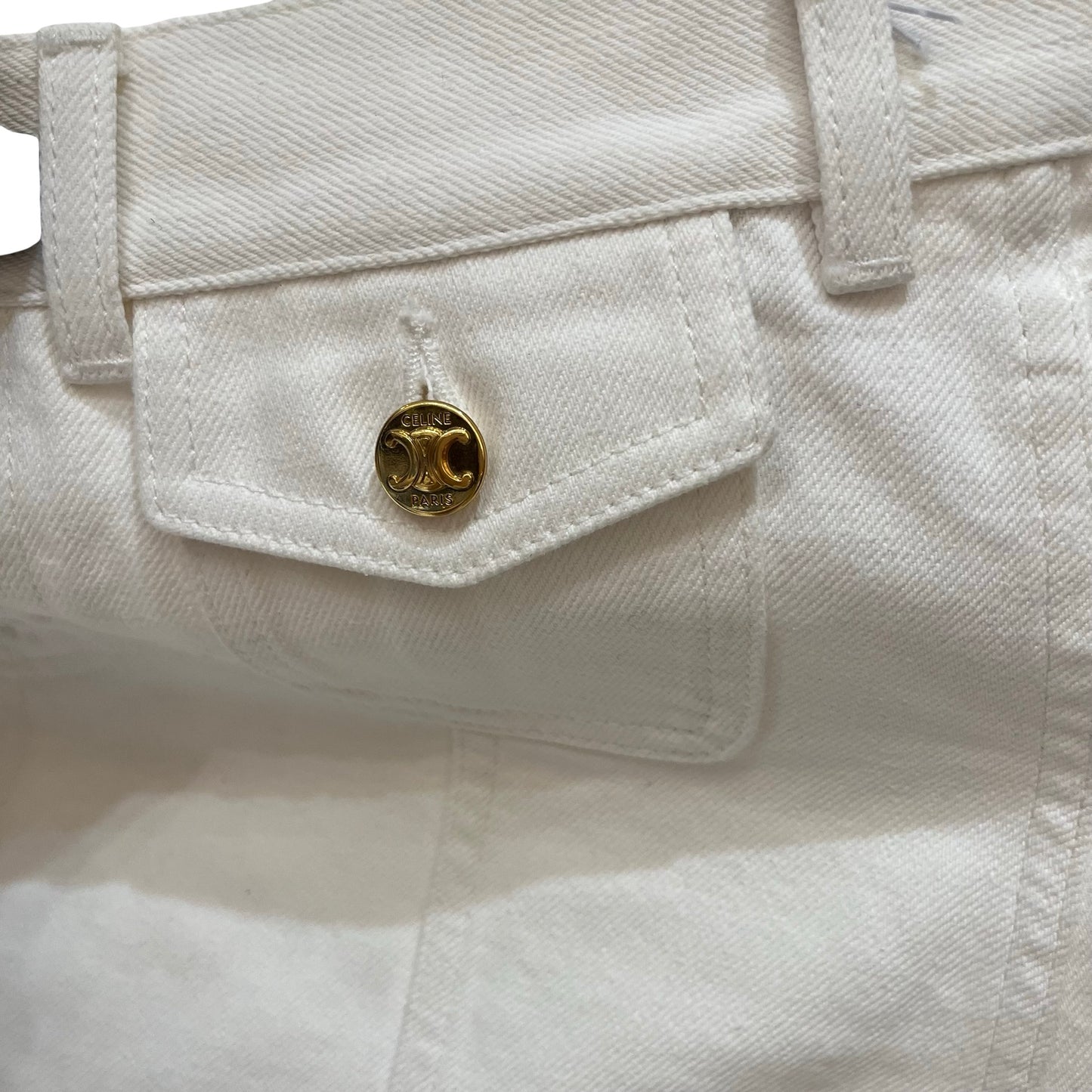 Used CÉLINE Cotton Triomphe Button Denim Skirt Clothes White GHW