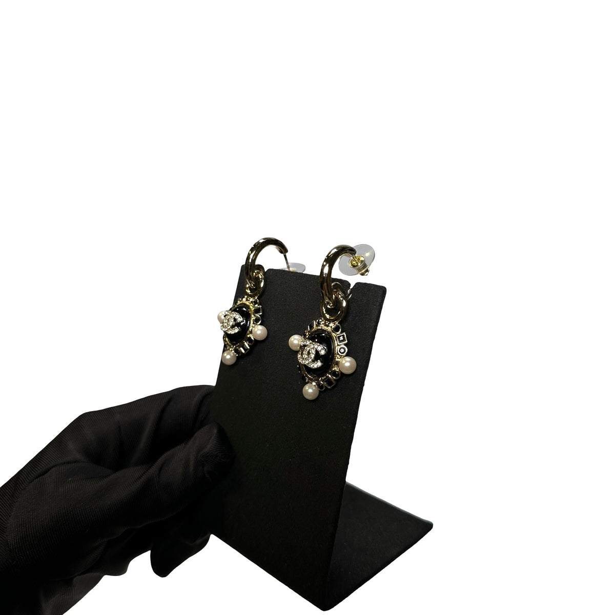 Used CHANEL Platinum Earrings Black GHW