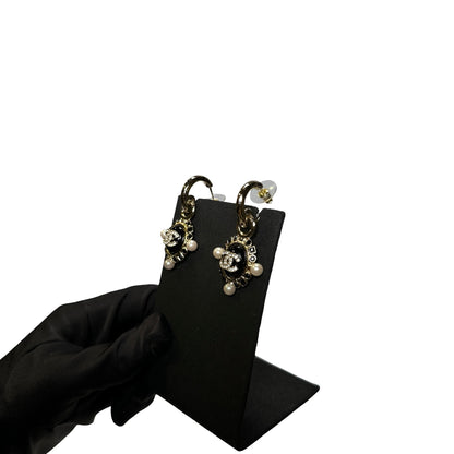 Used CHANEL Platinum Earrings Black GHW