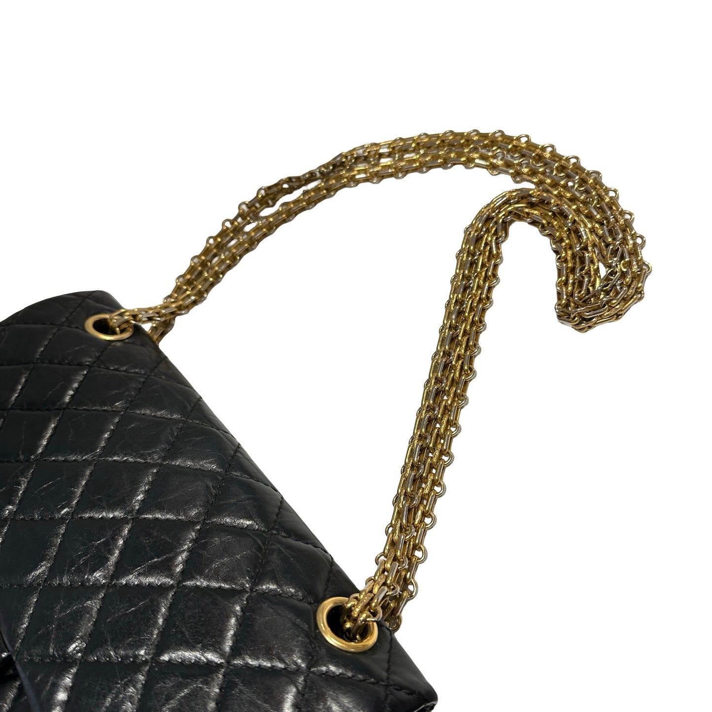 Used CHANEL Quilted Aged Calfskin 2.55 Small Chain Shoulder Bag Black Gold