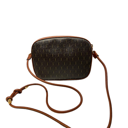 Used SAINT LAURENT Calfskin Leather Monogram Crossbody Shoulder Bag Brown GHW