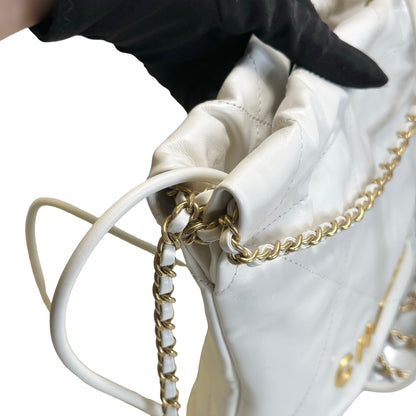 Used CHANEL Calfskin 22 Bag Mini Chain shoulder bag White GHW
