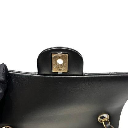 Used CHANEL Lambskin Leather 20 Mini Flap Cross Body Bag Black GHW