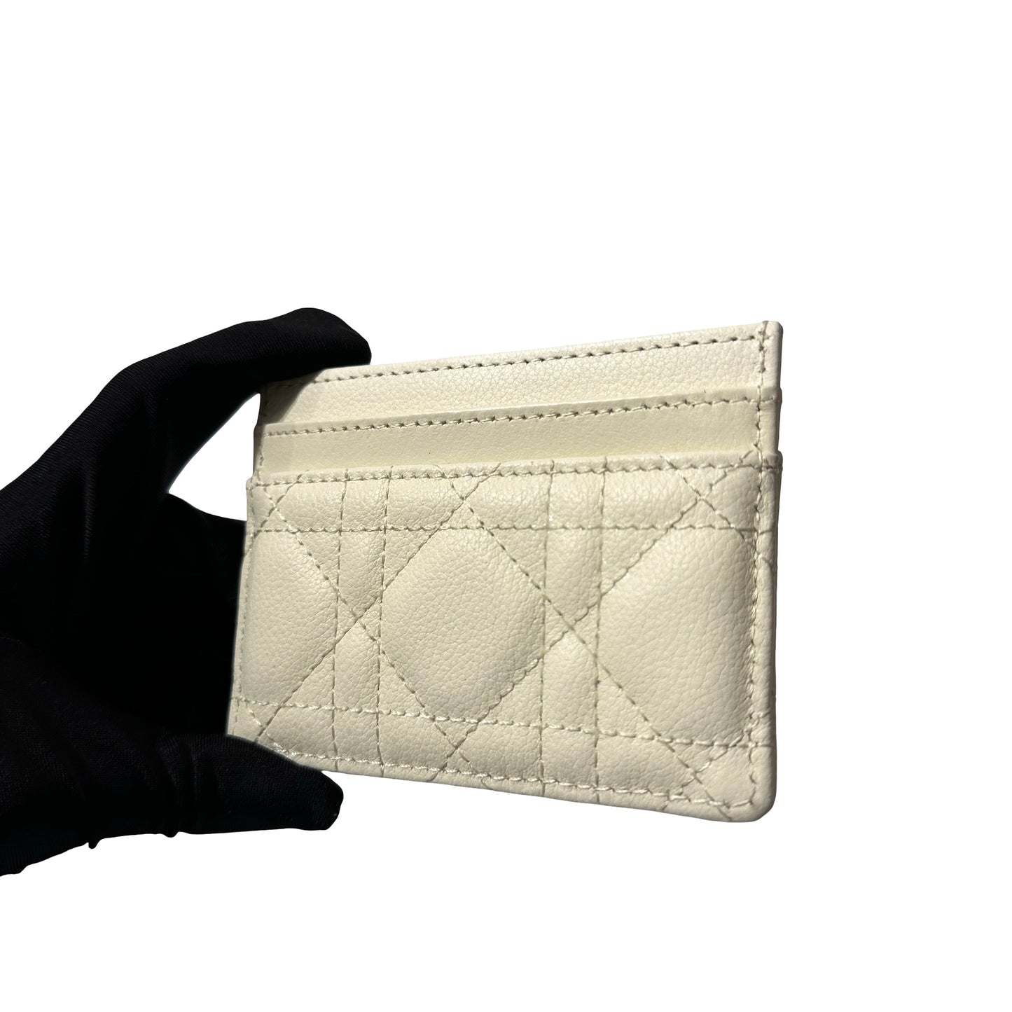 Used Dior Calfskin Leather Cardholder Card Holder Beige GHW