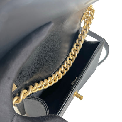 Used CHANEL Quilted Caviar Boy Bag Chain Shoulder Bag Black GHW