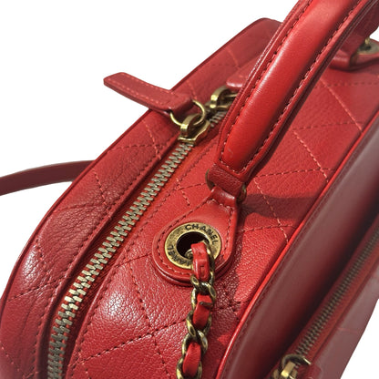 Used CHANEL Calfskin Leather Camera Bag Red GHW