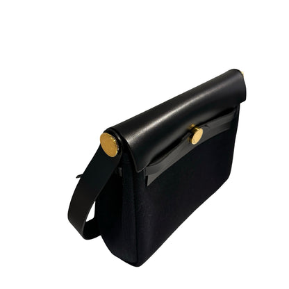 Used HERMES Canvas Leather Mini Herbag Handbag Black GHW