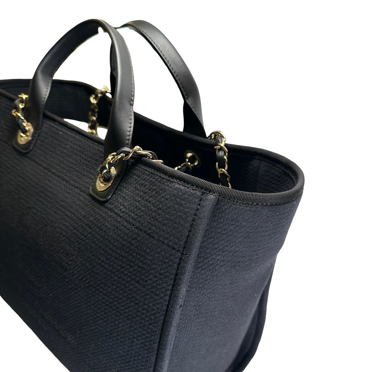 Brand New CHANEL Canvas Deauville Tote Tote Bag Black Silver