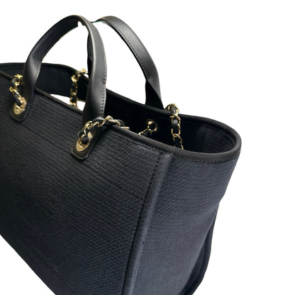 Brand New CHANEL Canvas Deauville Tote Tote Bag Black Silver
