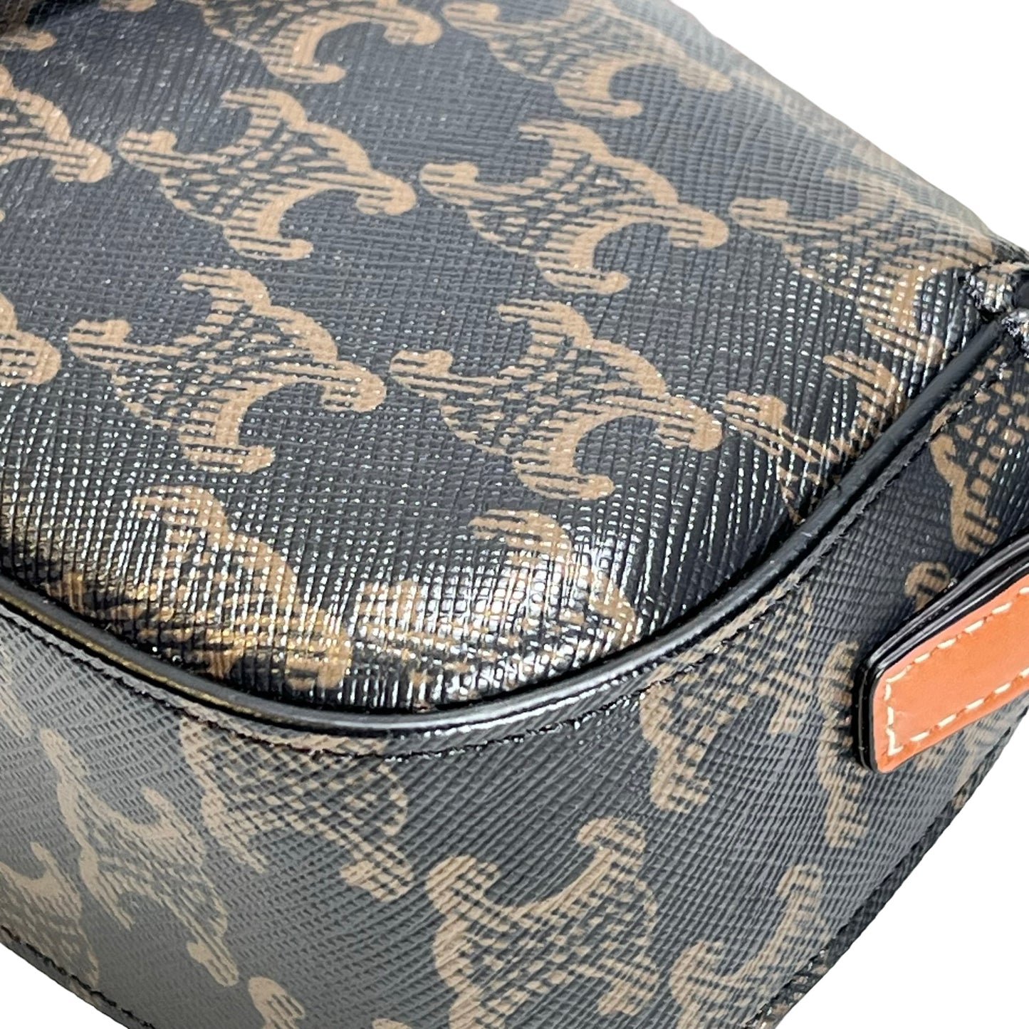Used CELINE Macadam Triomphe Clutch on strap Shoulder Bag Brown Black GHW