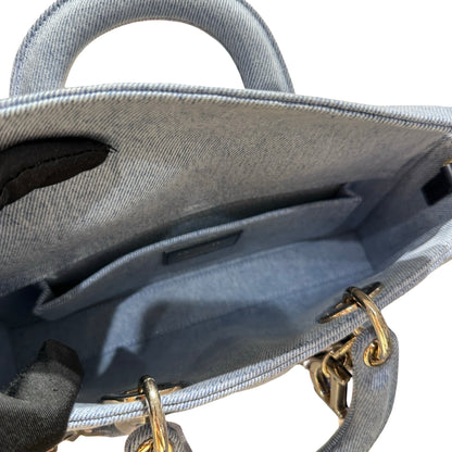 Used DIOR Denim Cannage D-Joy Medium Two Way Shoulder Bag Light Blue
