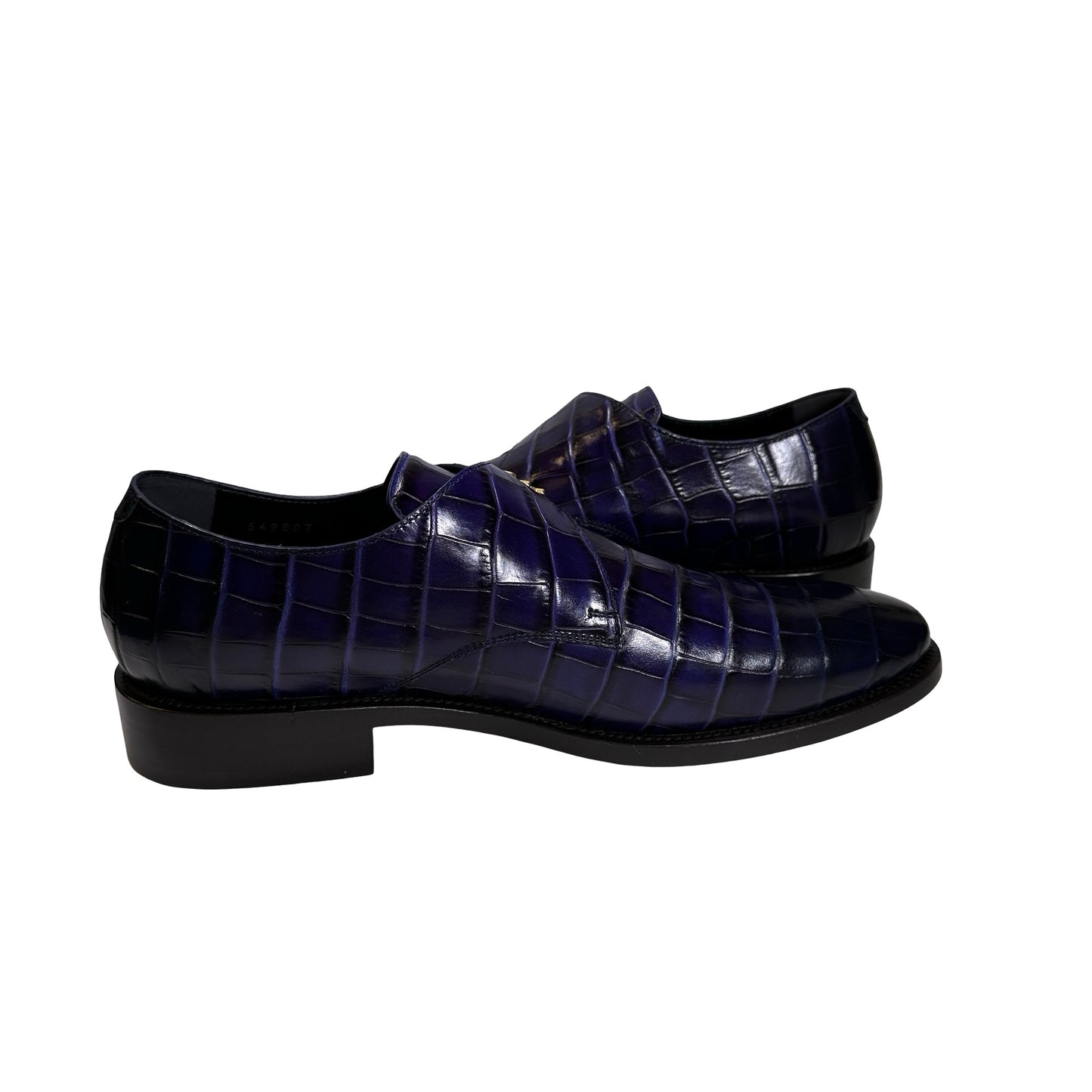 Used BALENCIAGA Crocodile-Embossed Cursive Logo Formal Shoes Shoes Purple