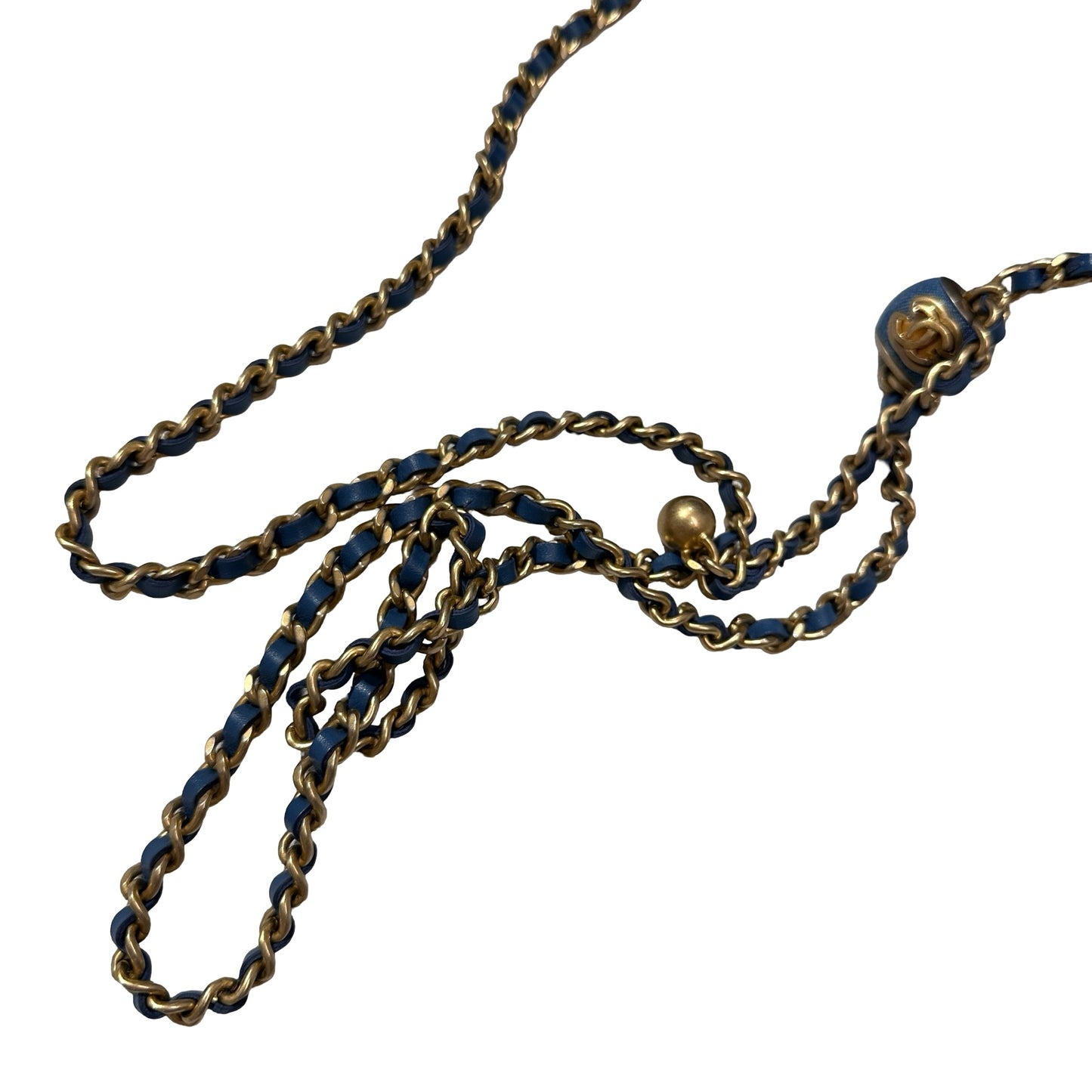 Used CHANEL Denim Chain with Gold Ball Cross Body Bag Denim Blue GHW