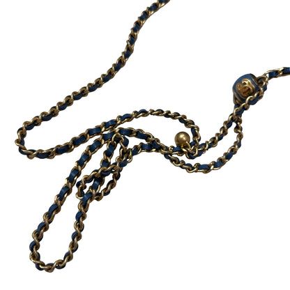 Used CHANEL Denim Chain with Gold Ball Cross Body Bag Denim Blue GHW