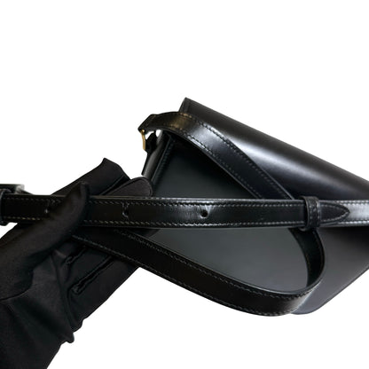 Used CÉLINE Calfskin Leather TEEN TRIOMPHE Cross Body Bag Black GHW